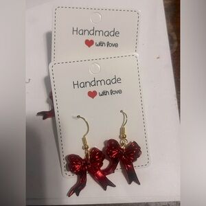 Christmas Bow Earrings Handcrafted